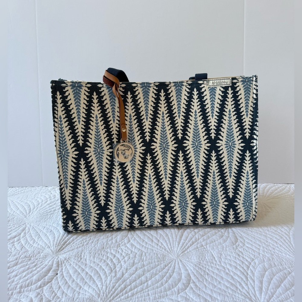 Spartina Navy Carry All Tote, Chevron Blue | NWT